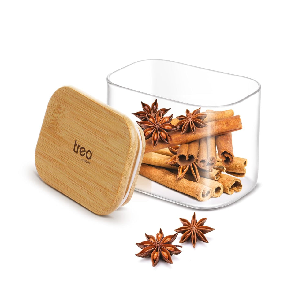 Treo Borosilicate Recto Storage Glass Jar with Wooden Lid - 2