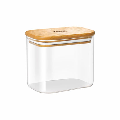 Treo Borosilicate Recto Storage Glass Jar with Wooden Lid - 3