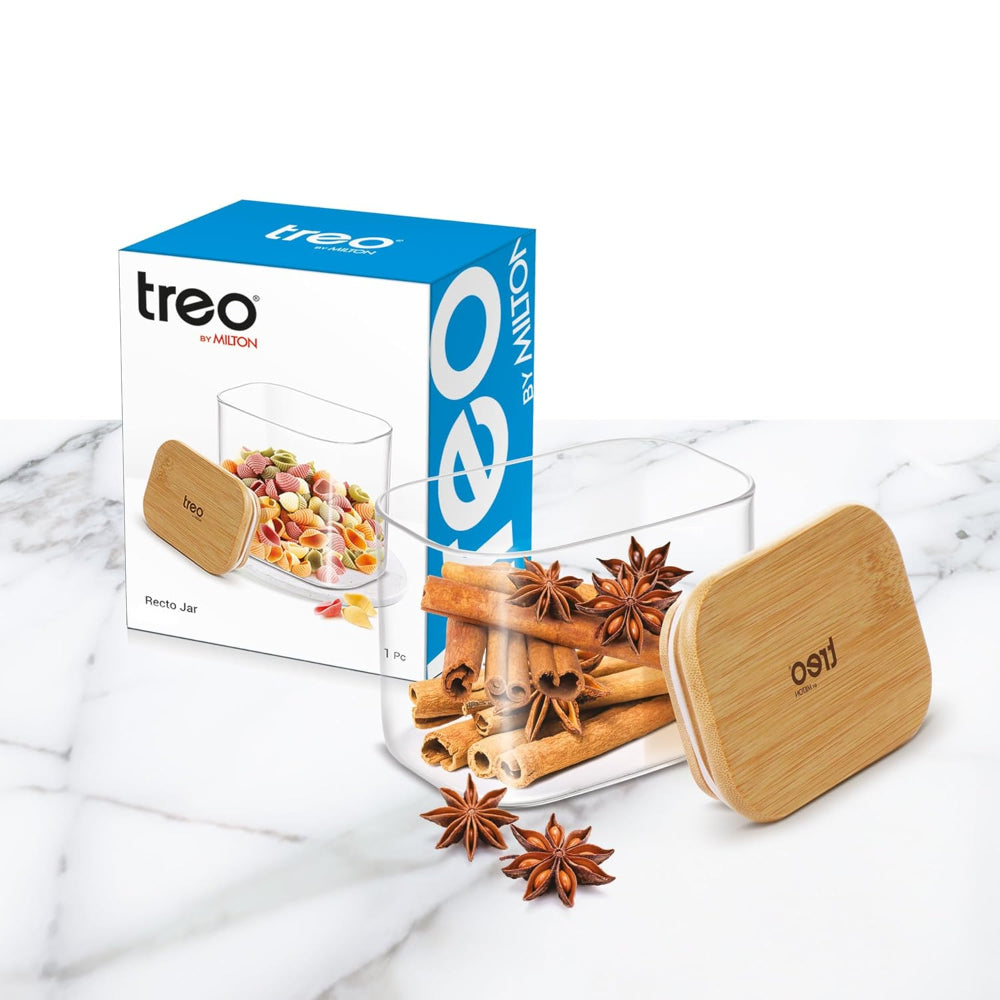 Treo Borosilicate Recto Storage Glass Jar with Wooden Lid - 5
