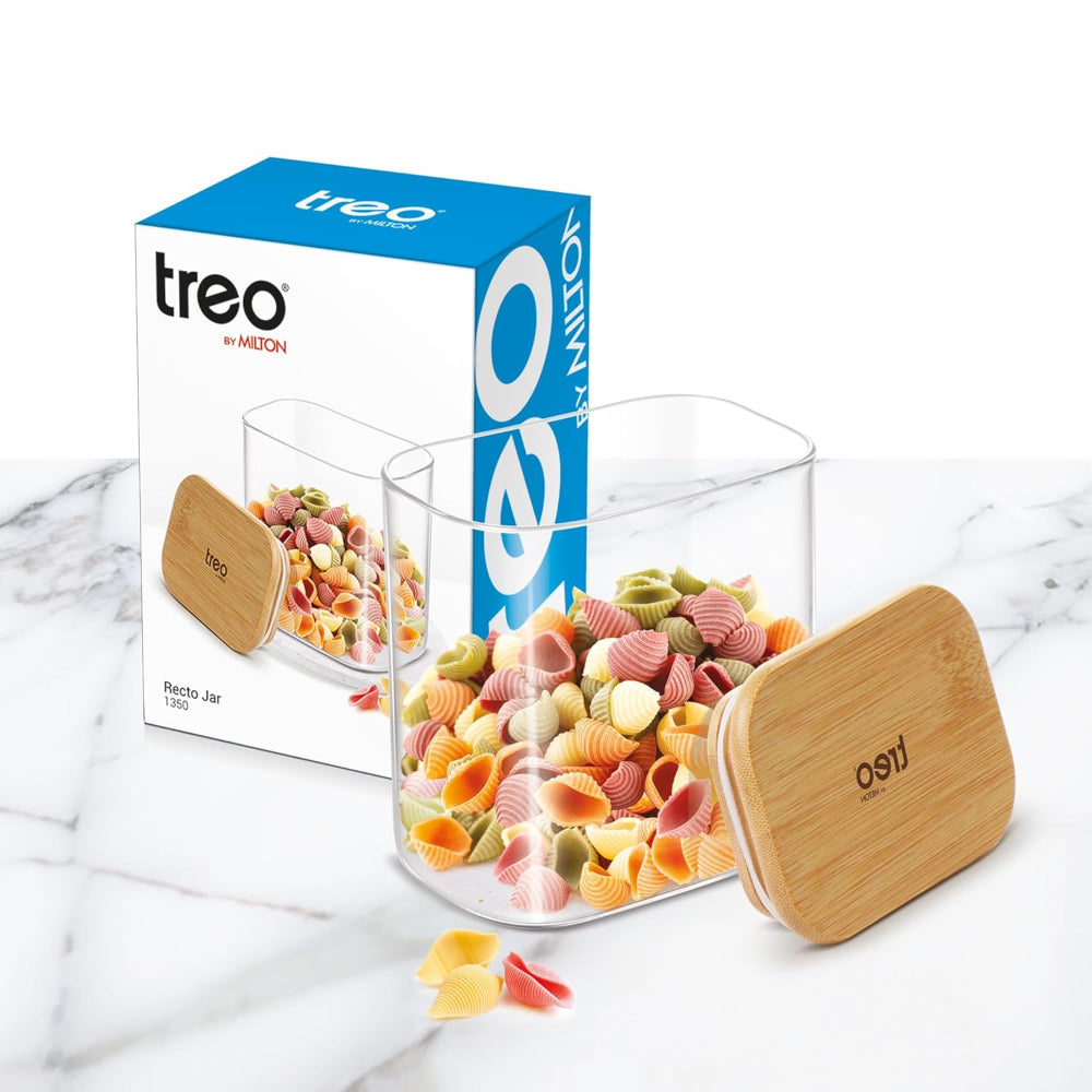 Treo Borosilicate Recto Storage Glass Jar with Wooden Lid - 13