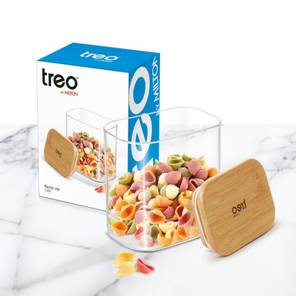 Treo Borosilicate Recto Storage Glass Jar with Wooden Lid - 13