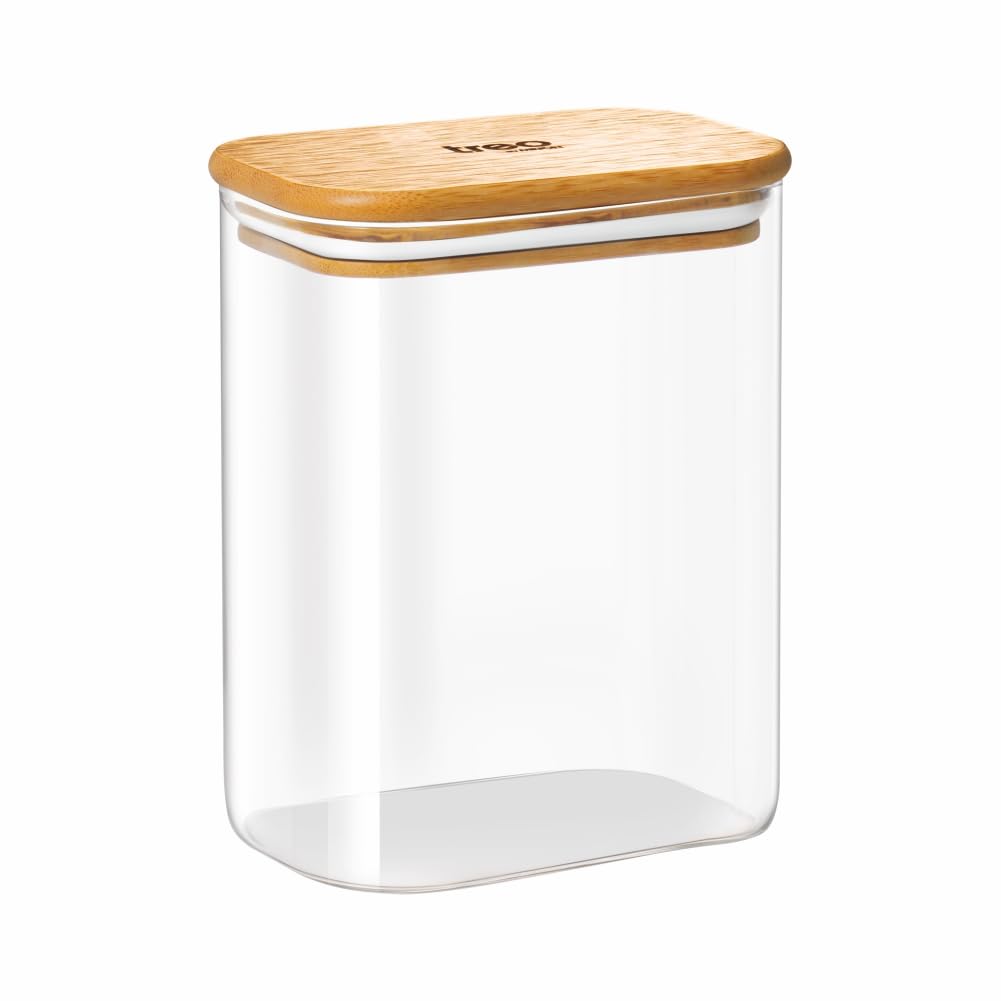 Treo Borosilicate Recto Storage Glass Jar with Wooden Lid - 11