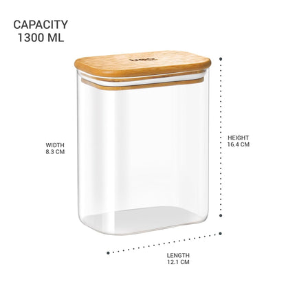 Treo Borosilicate Recto Storage Glass Jar with Wooden Lid - 12