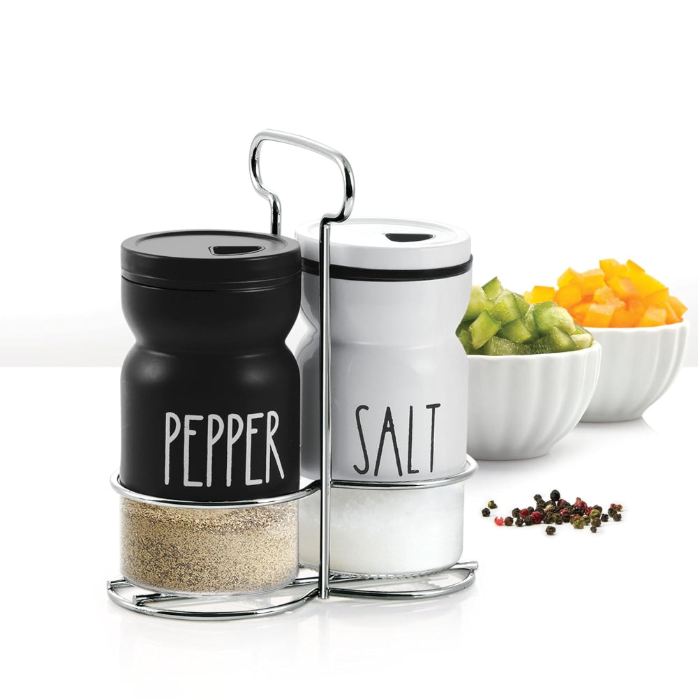 Treo Zesty Salt N Pepper Jar Set with Stand | Black & White