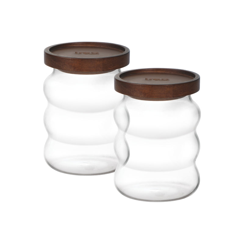 Treo Borosilicate Belly 500 ML Storage Glass Jar with Wooden Lid - 2