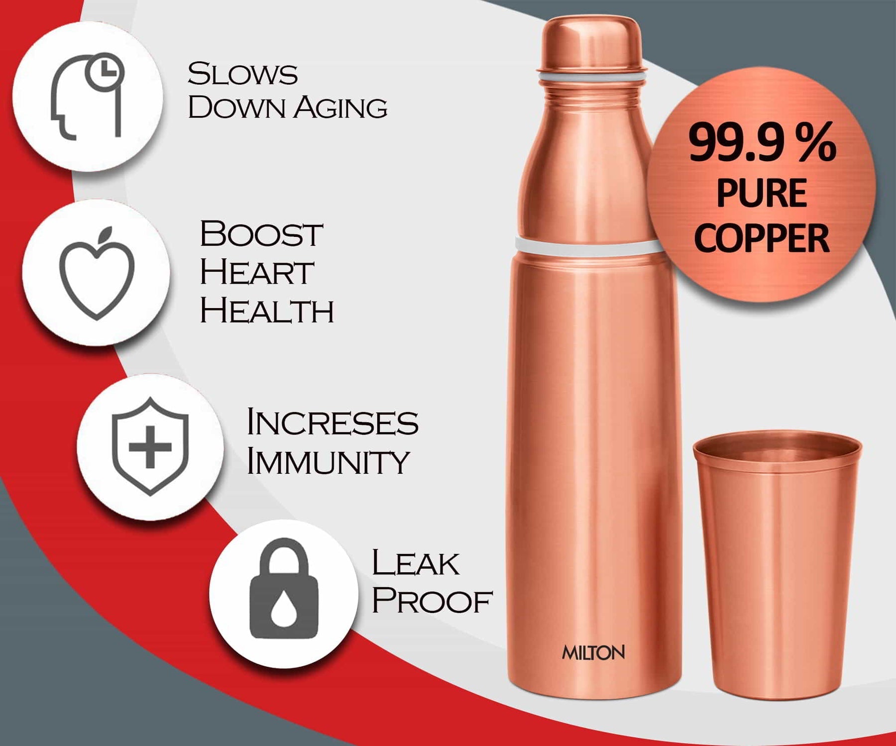 Milton Copper Combo Water Bottle with Tumbler Set of Pcs