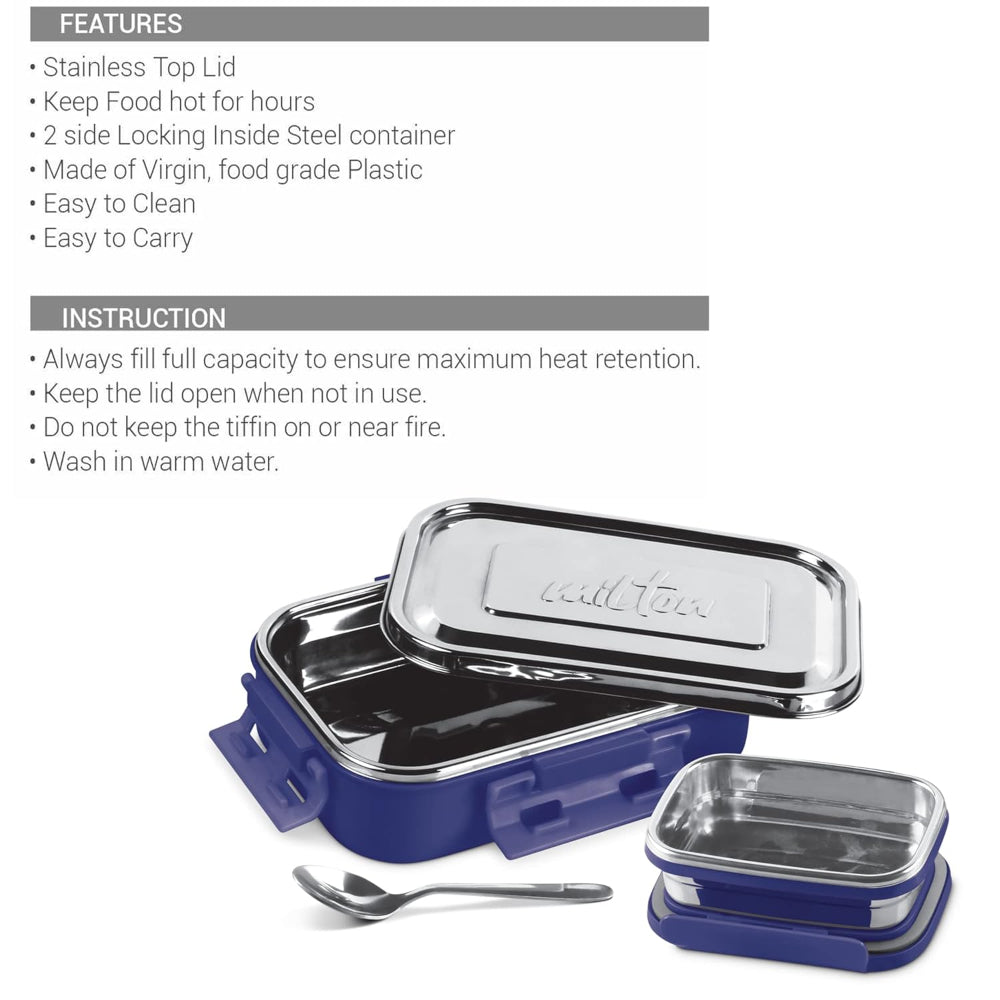 Milton Steel Flat Insulated Inner Stainless Steel Tiffin Box with Inner Container - 11