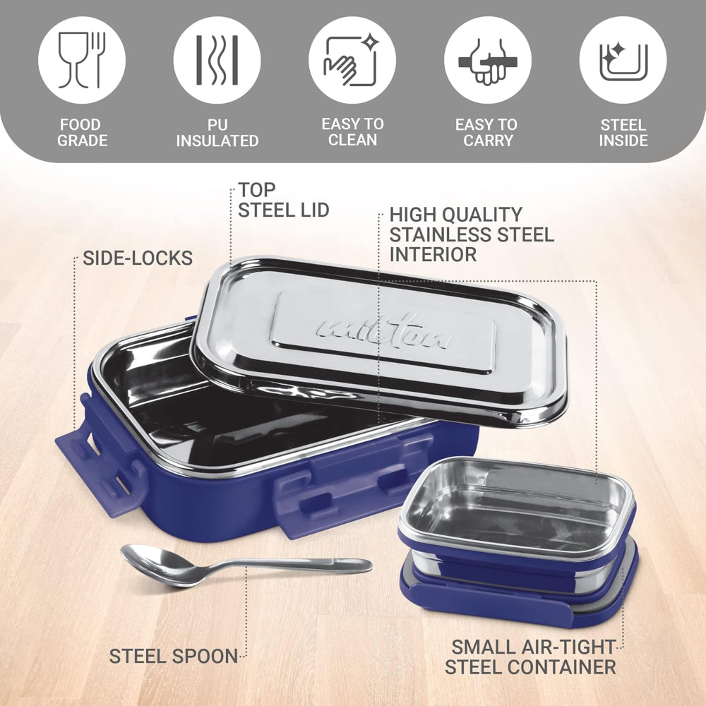 Milton Steel Flat Insulated Inner Stainless Steel Tiffin Box with Inner Container - 10