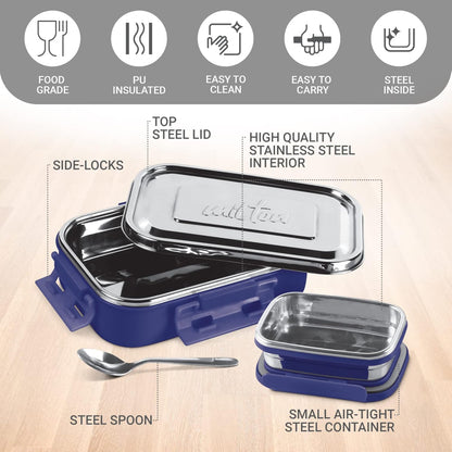 Milton Steel Flat Insulated Inner Stainless Steel Tiffin Box with Inner Container - 10