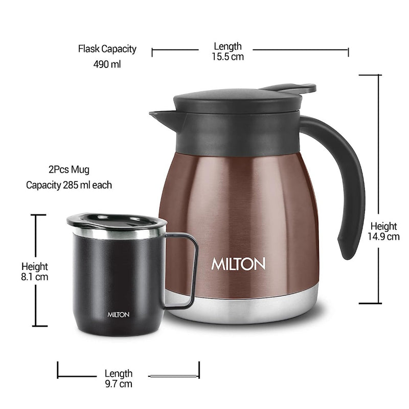 Milton Chai Coffee Gift Set - Bistro 600 Carafe + Stainless Steel Double Walled 285 ML Mug - 11