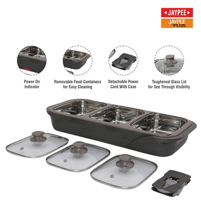 Jaypee Plus E-3 Electric Casserole Set with Toughened Glass Lid - 6