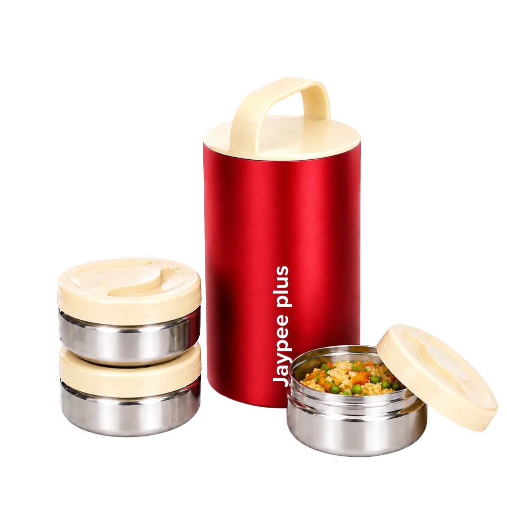 Jaypee Plus SlimSteel Stainless Steel Insulated Tiffin with 3 Containers | Hot & Cold Food Carrier | 12 Hours Hot & 24 Hours Cold