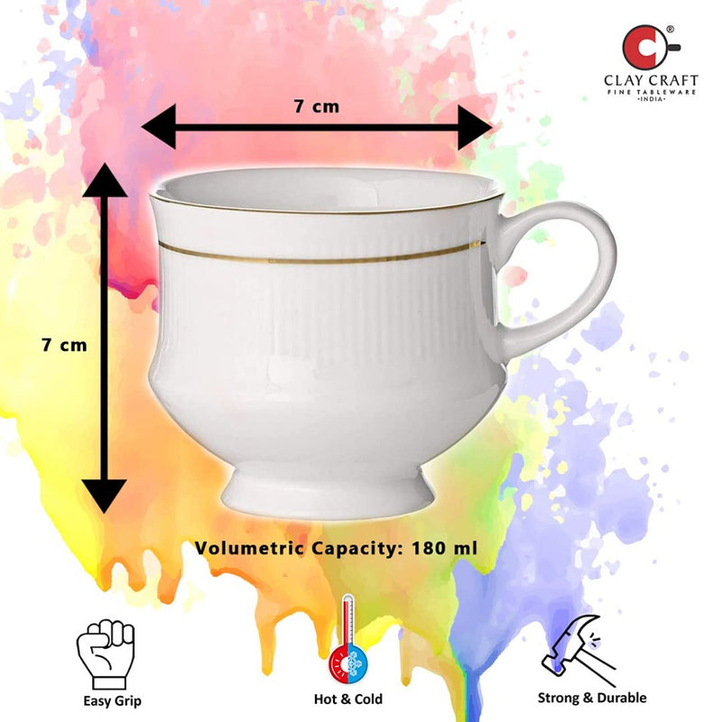 Clay Craft Ceramic Mona 210 ML Coffee & Tea Mugs with 22K Gold Line - 4