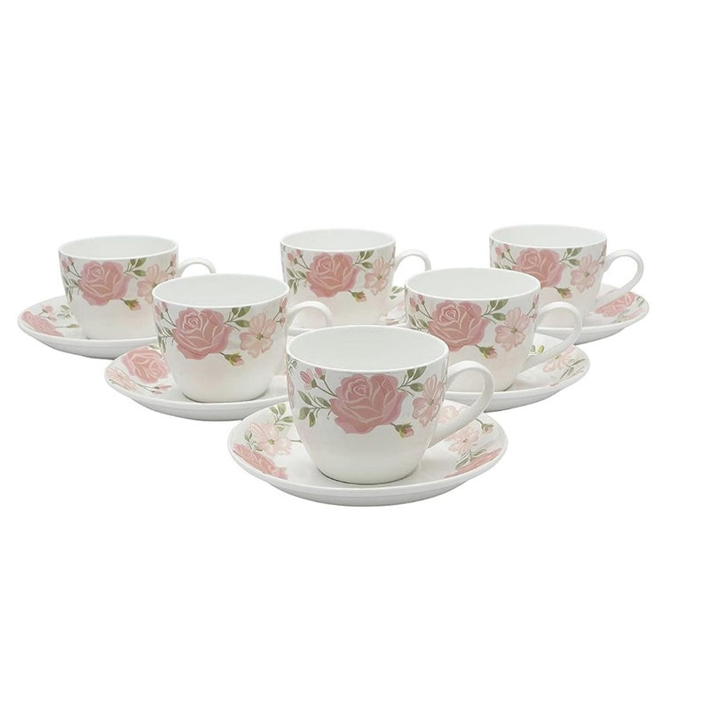 Clay Craft Ceramic White Pink Floral White Pink Floral Cup & Saucer Set - 2