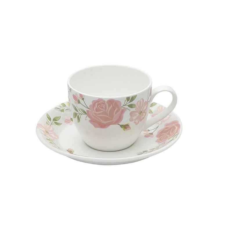 Clay Craft Ceramic White Pink Floral White Pink Floral Cup & Saucer Set - 4