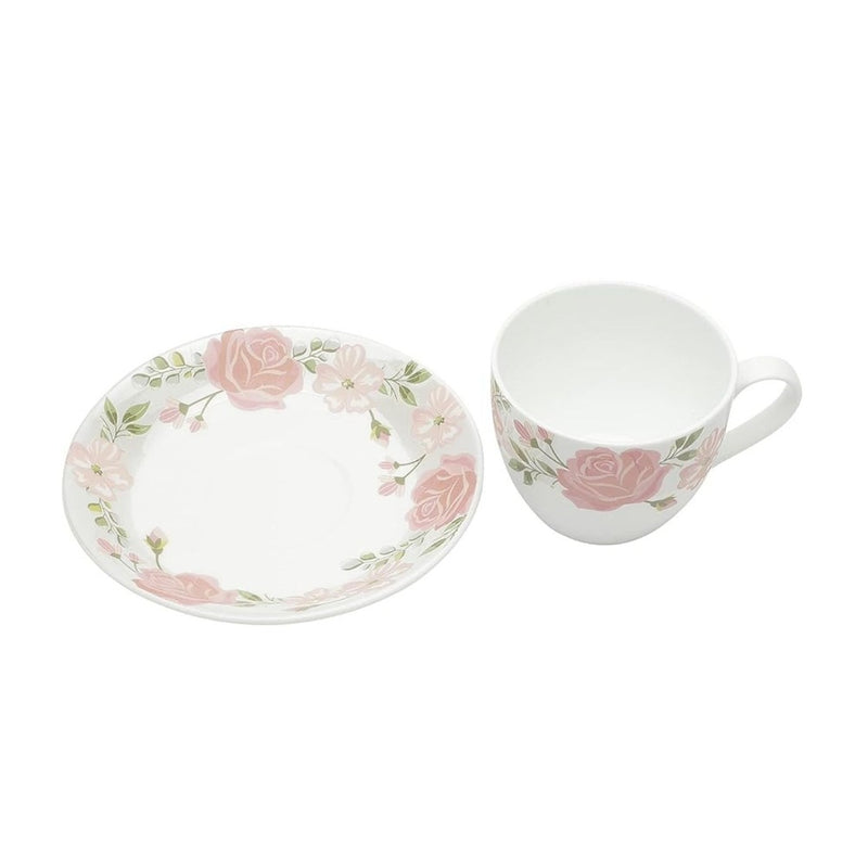 Clay Craft Ceramic White Pink Floral White Pink Floral Cup & Saucer Set - 5
