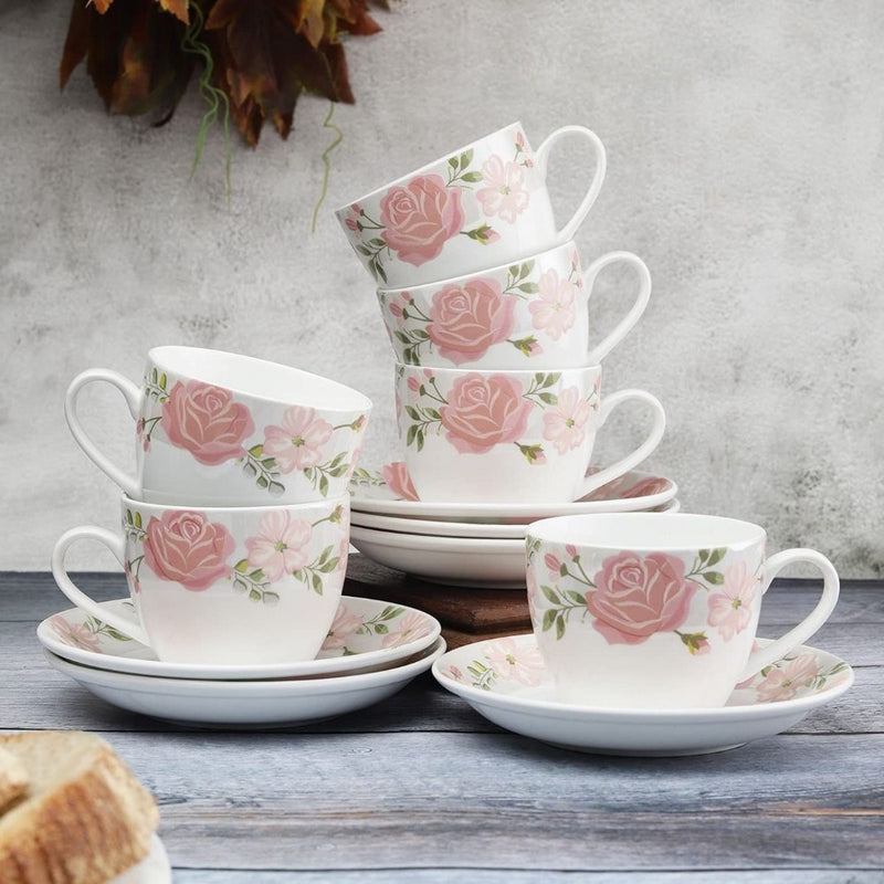 Clay Craft Ceramic White Pink Floral White Pink Floral Cup & Saucer Set - 1