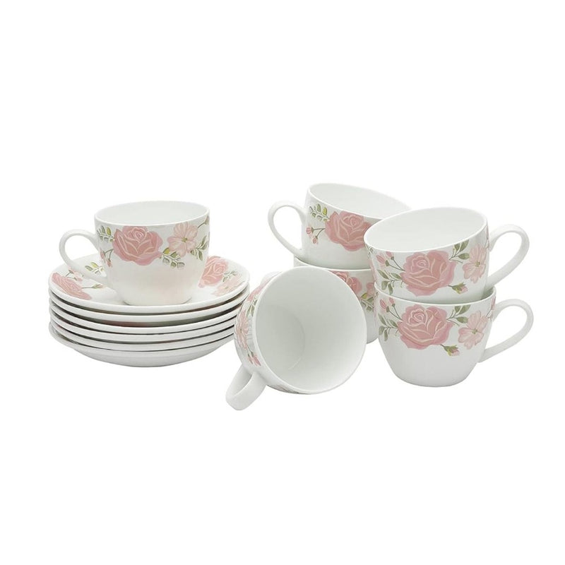 Clay Craft Ceramic White Pink Floral White Pink Floral Cup & Saucer Set - 3