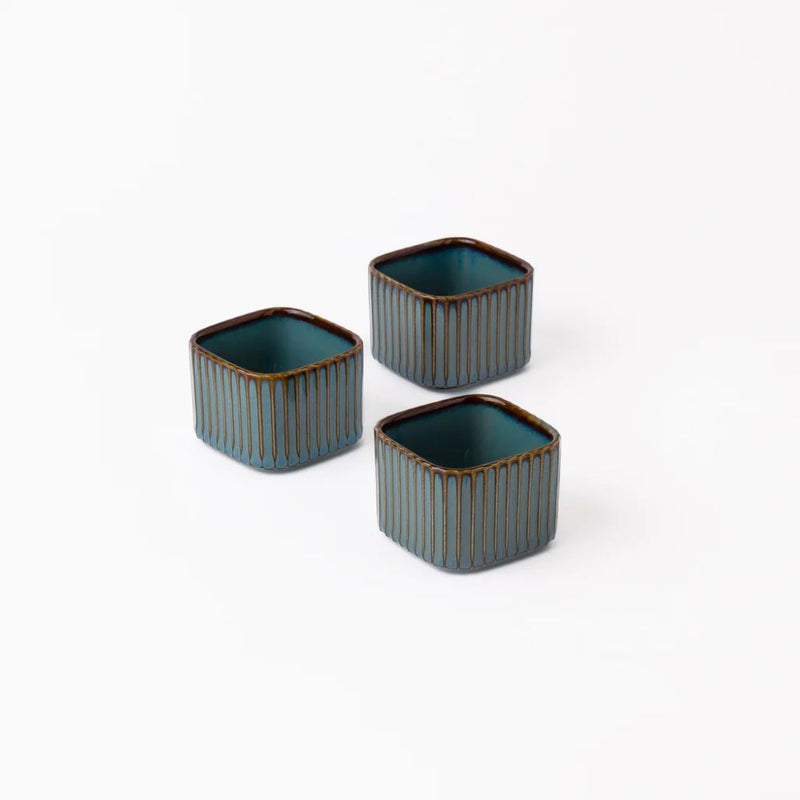 Rena Porcelain Teal Cube Shape Dip Bowl Set - 4