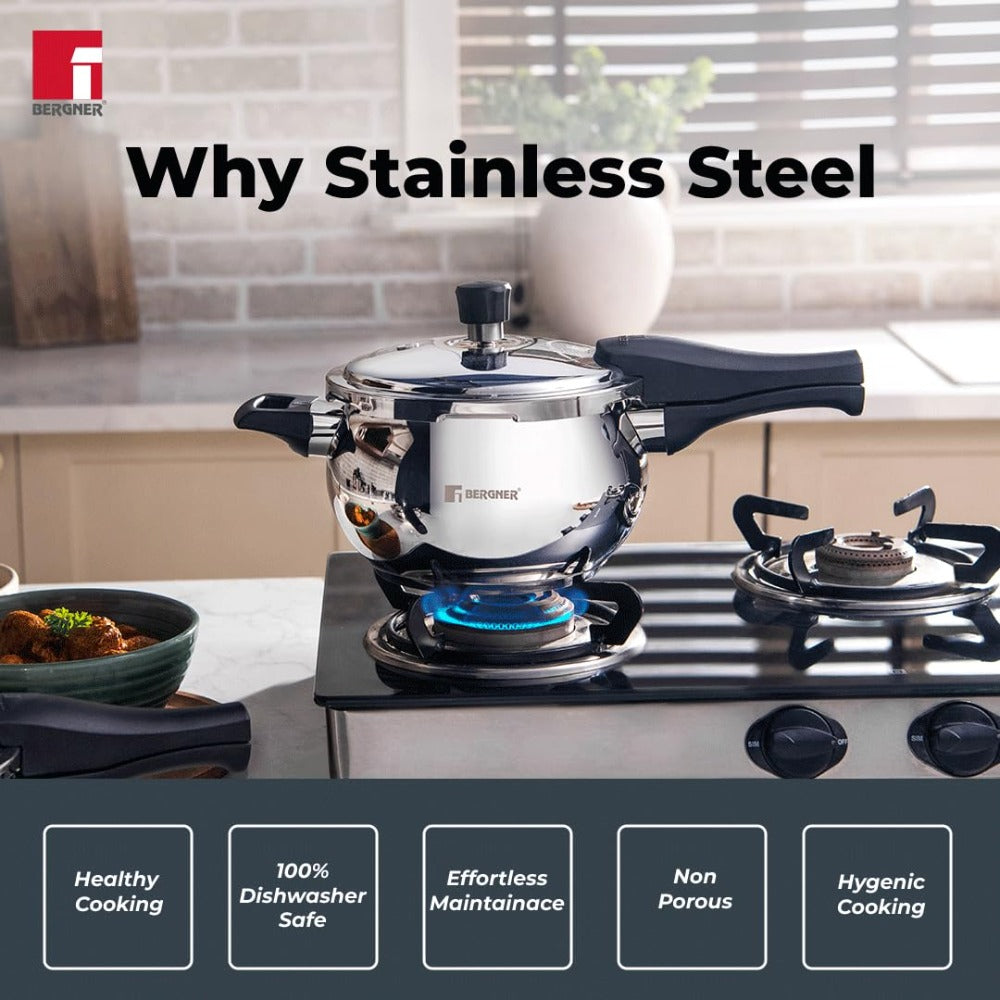 Bergner Pura Stainless Steel Outer Lid Pressure Cooker - 7