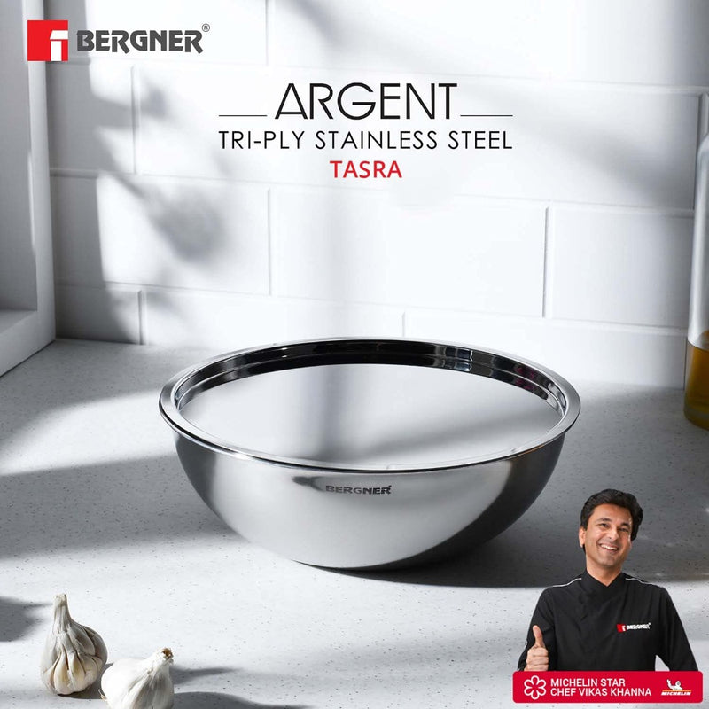 Bergner Argent Tri-Ply Stainless Steel Tasla with Stainless Steel Lid  - 6