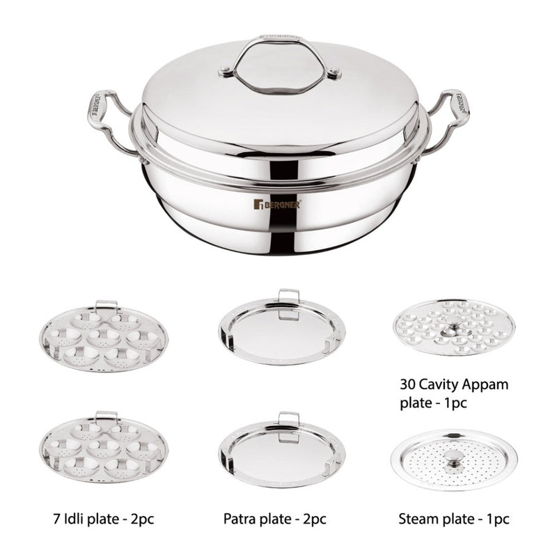 Bergner Argent Tri-Ply Multi Kadai with lid and 6 Plates - 3