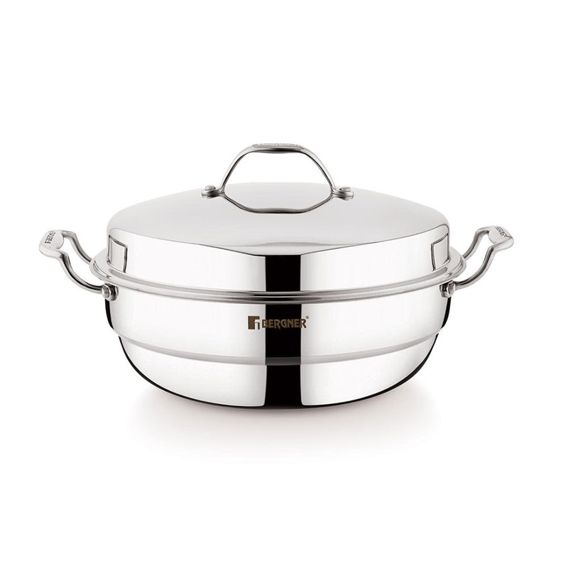 Bergner Argent Tri-Ply Multi Kadai with lid and 6 Plates - 1