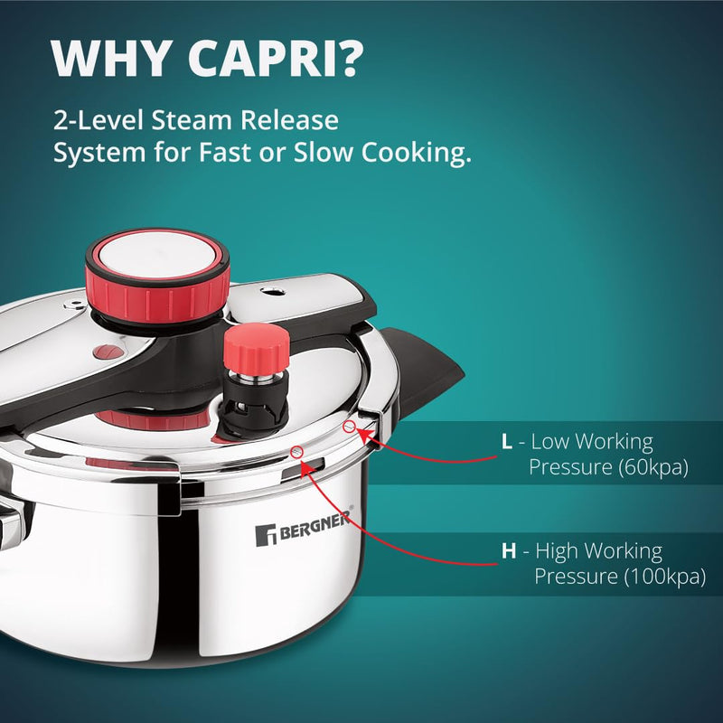 Bergner Capri Tri-Ply Stainless Steel Pressure Cooker with Lid - 6