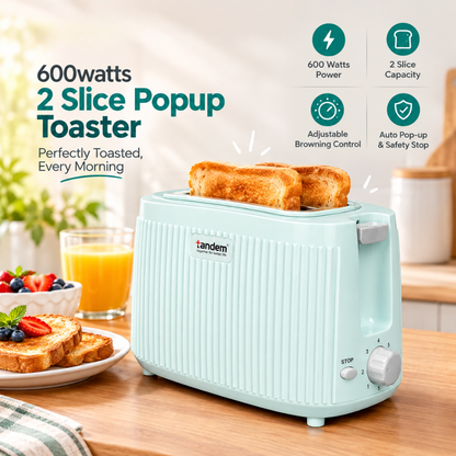 Softel Tandem 600 Watts 2-Slice Pop Up Toaster - 2