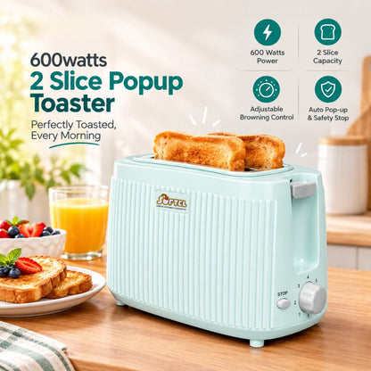 Softel 600 Watts 2-Slice Pop Up Toaster - 2