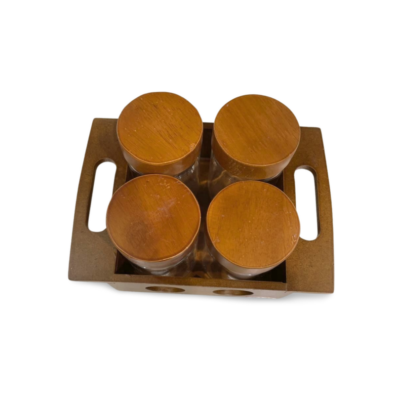 KVG Teak Wood Bottle Stand Revolving with 4 Container - 2