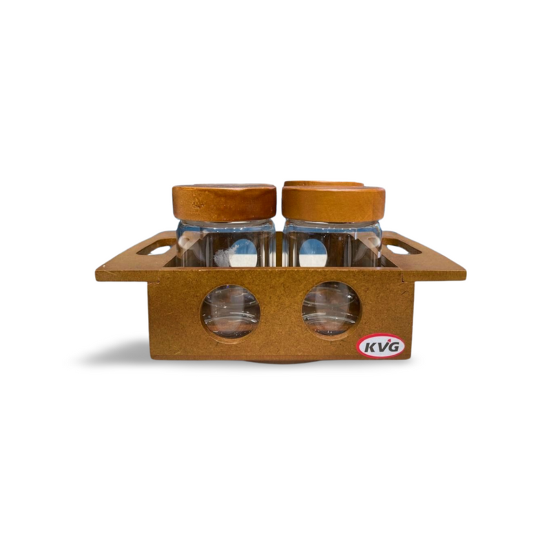 KVG Teak Wood Bottle Stand Revolving with 4 Container - 1