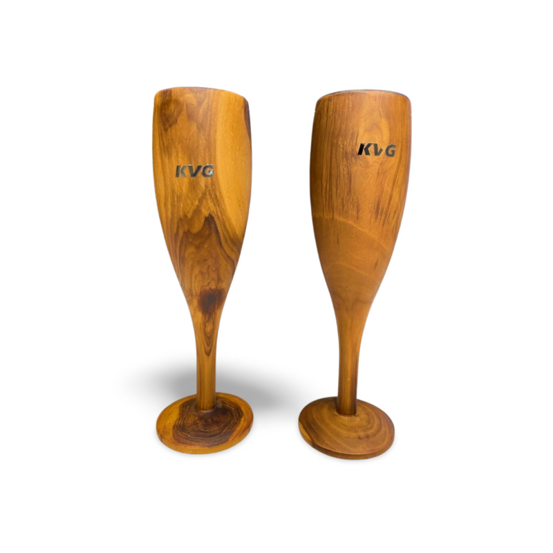 KVG Teak Wood Jointless Champagne Glass Set Of 2 Pc - 3