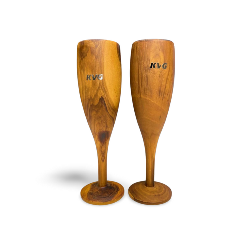 KVG Teak Wood Jointless Champagne Glass Set Of 2 Pc - 1