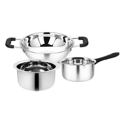 Kitchen Essentials Master Induction Base Stainless Steel Cookware Set (Kadai + Tasla + Sauce Pan) - 3