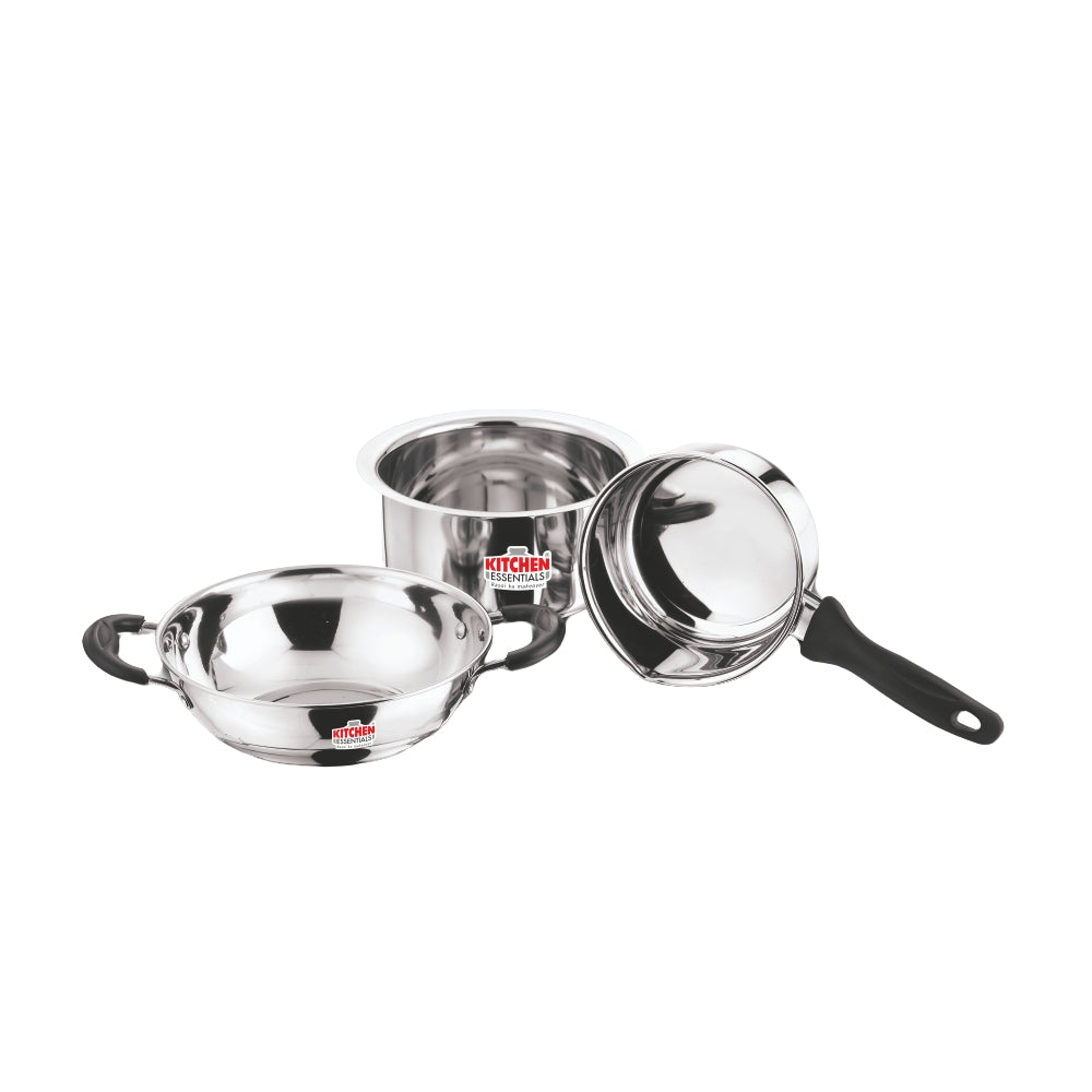 Kitchen Essentials Master Induction Base Stainless Steel Cookware Set (Kadai + Tasla + Sauce Pan) - 2
