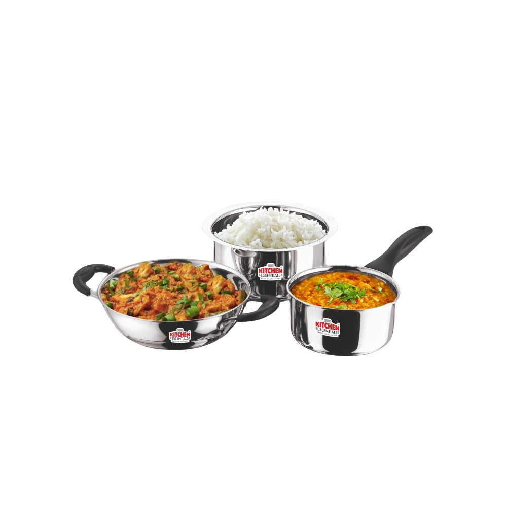 Kitchen Essentials Master Induction Base Stainless Steel Cookware Set (Kadai + Tasla + Sauce Pan) - 1