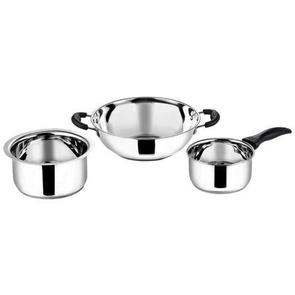 Kitchen Essentials Master Induction Base Stainless Steel Cookware Set (Kadai + Tasla + Sauce Pan) - 4