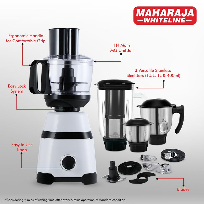Maharaja Whiteline Kitchen Pro 800 Watt Mixer Grinder with 4 Jars - 4