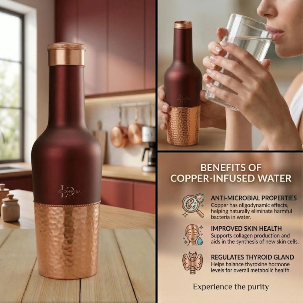 Lacoppera Madira Coco 1000 ML Pure Copper Water Bottle - 4