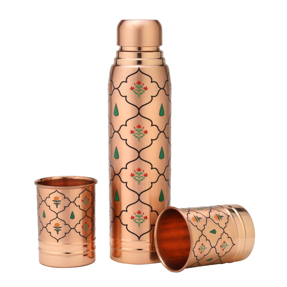 Lacoppera Copper 3D Printed Ayursip Jaali Bagh Gift Set - 2