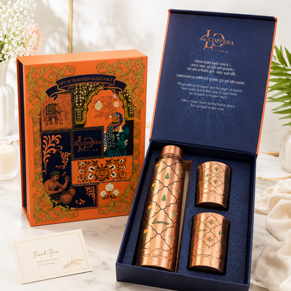 LaCoppera Copper 3D Printed Ayurship Jaali Bagh Gift Set - 6