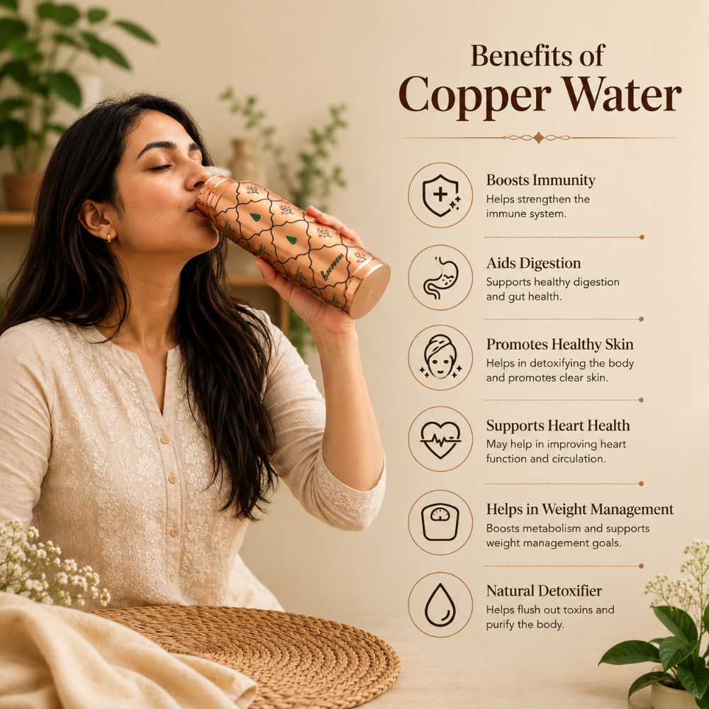 LaCoppera Copper 3D Printed Ayurship Jaali Bagh Gift Set - 5