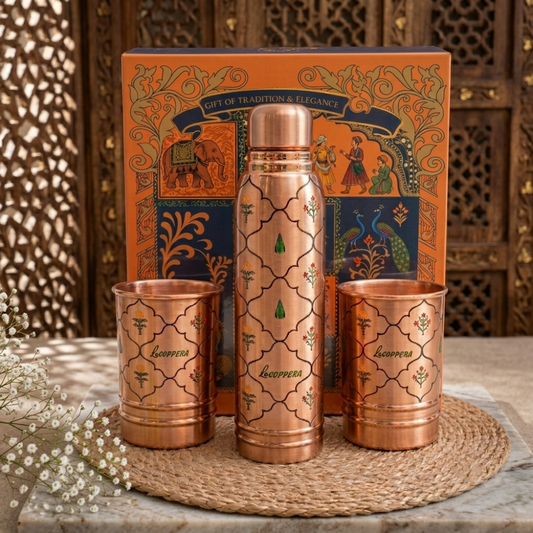 LaCoppera Copper 3D Printed Ayurship Jaali Bagh Gift Set - 1