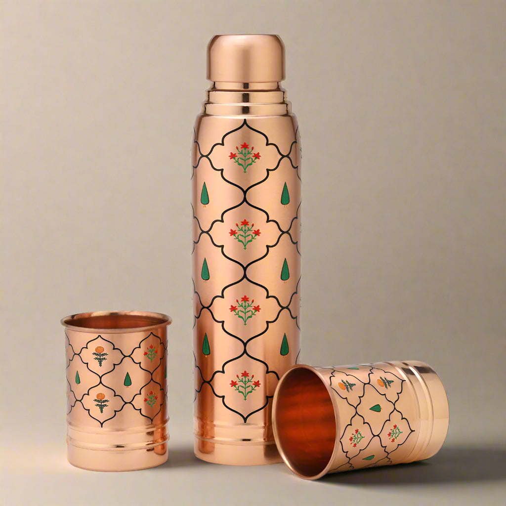 Lacoppera Copper 3D Printed Ayursip Jaali Bagh Gift Set - 1