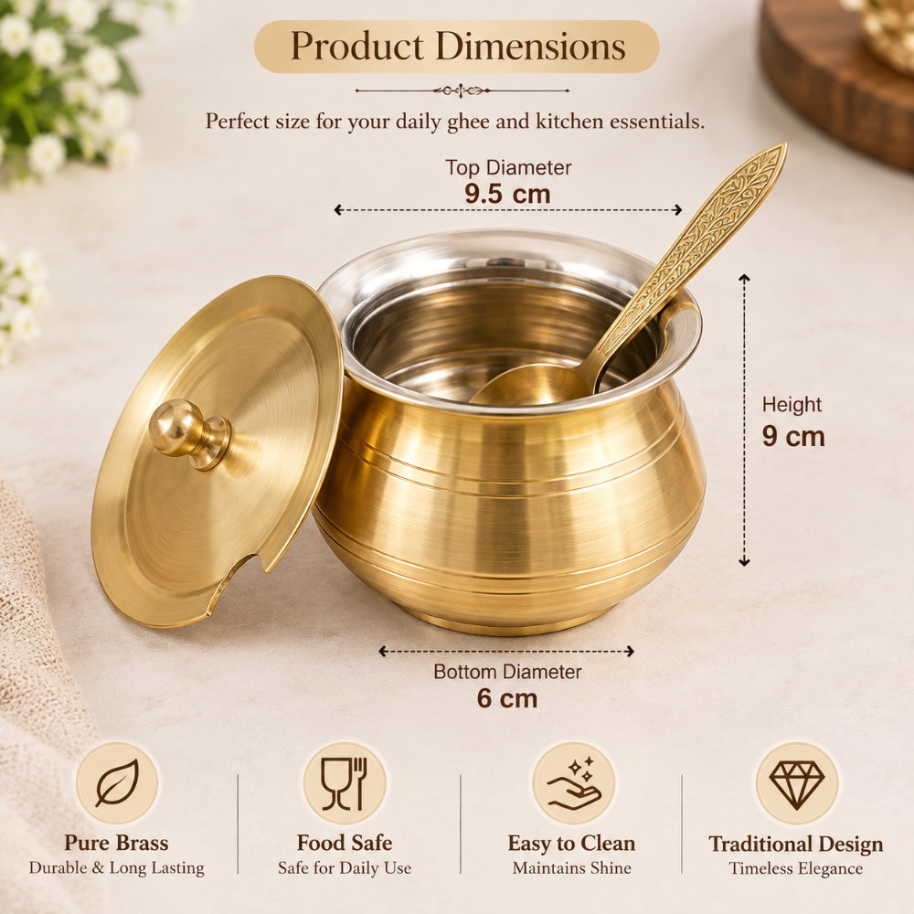 Lacoppera Brass Sundara 400 ML Ghee Pot with Serving Spoon - 6