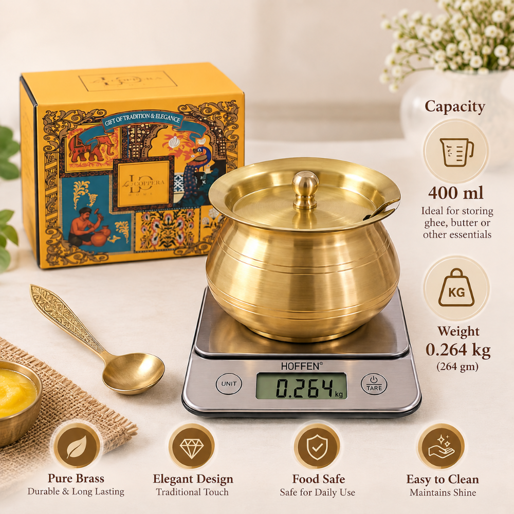 Lacoppera Brass Sundara 400 ML Ghee Pot with Serving Spoon - 5