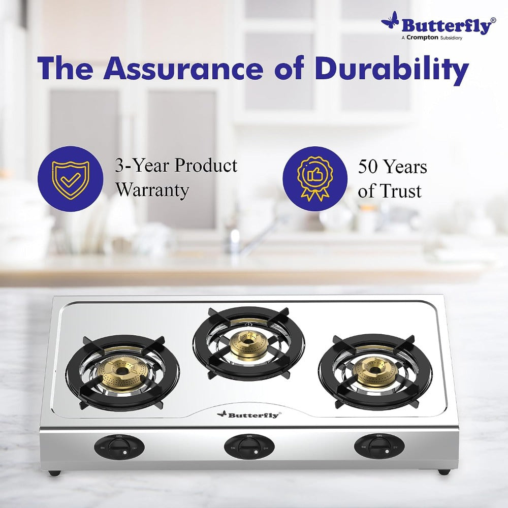Butterfly Bolt Stainless Steel 3 Burner LPG Gas Stove - 5