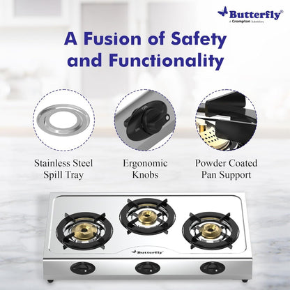 Butterfly Bolt Stainless Steel 3 Burner LPG Gas Stove - 4