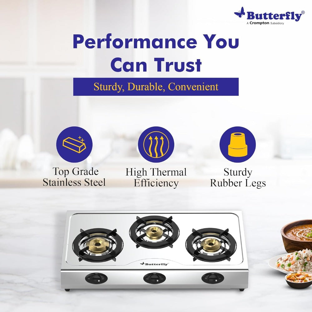 Butterfly Bolt Stainless Steel 3 Burner LPG Gas Stove - 3